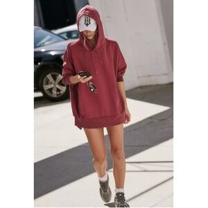 NWT Free People Sprint to the Finish Oversized‎ Hoodie Pockets Sour Cherry L